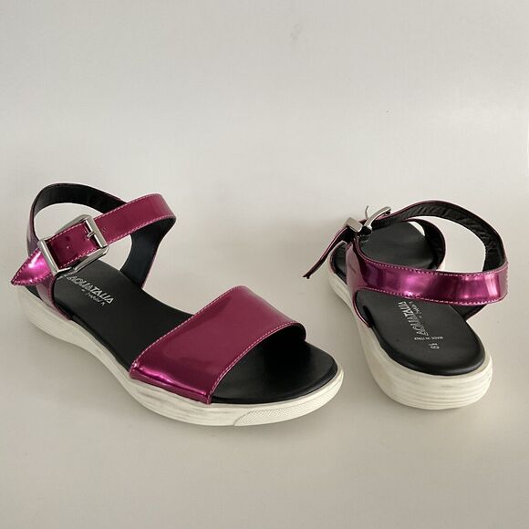 Aquatalia Sandals Women 8.5M Metallic Fuchsia Leather Ravish Ankle Strap - Picture 3 of 12